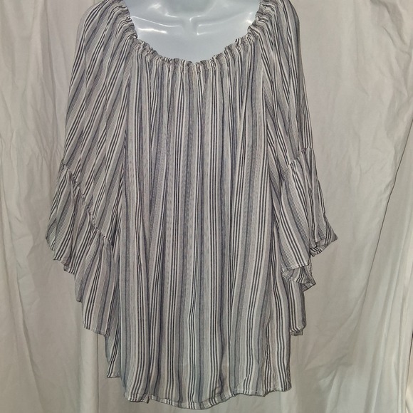 Elan Peasant Off Shoulder Striped Wide Sleeve Beachy Resort Vacation Women's OS - Picture 2 of 10